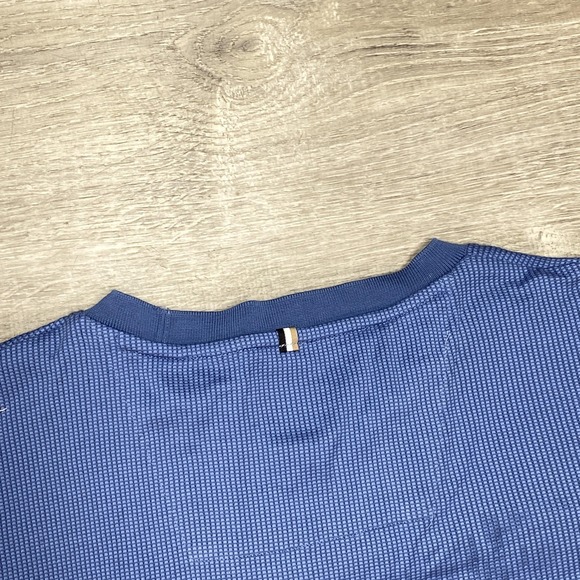 BOSS Shirt Mens Large‎ Blue Waffle Knit Textured Crewneck Short Sleeve Tee - Picture 5 of 8